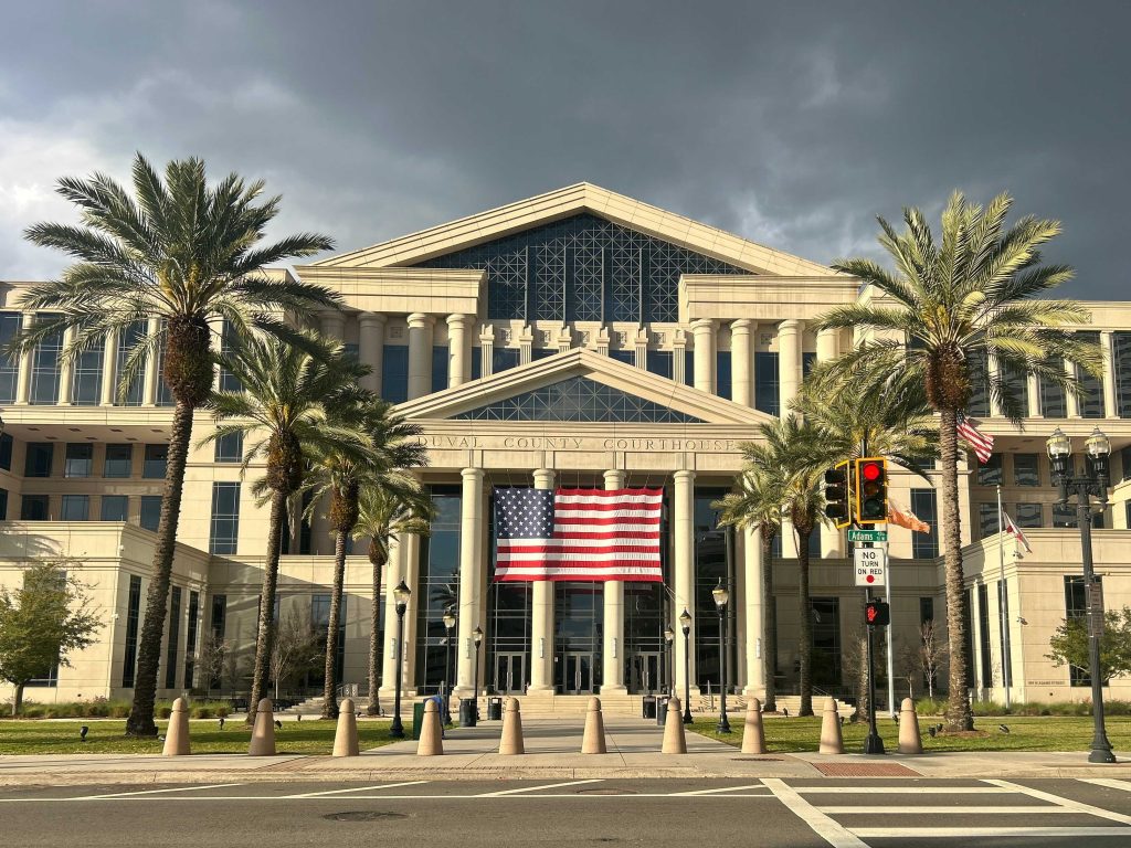 Exterior view of the Duval County Courthouse at 501 W Adams St, the primary location for Jacksonville probate lawyer filings and in person estate hearings.