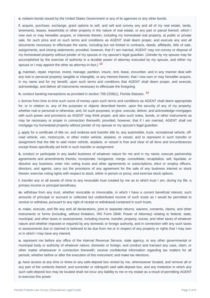 Free fillable Florida POA page 2 with instructions from FPLG