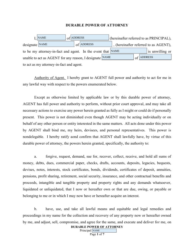 Free fillable Florida POA page 7 with instructions