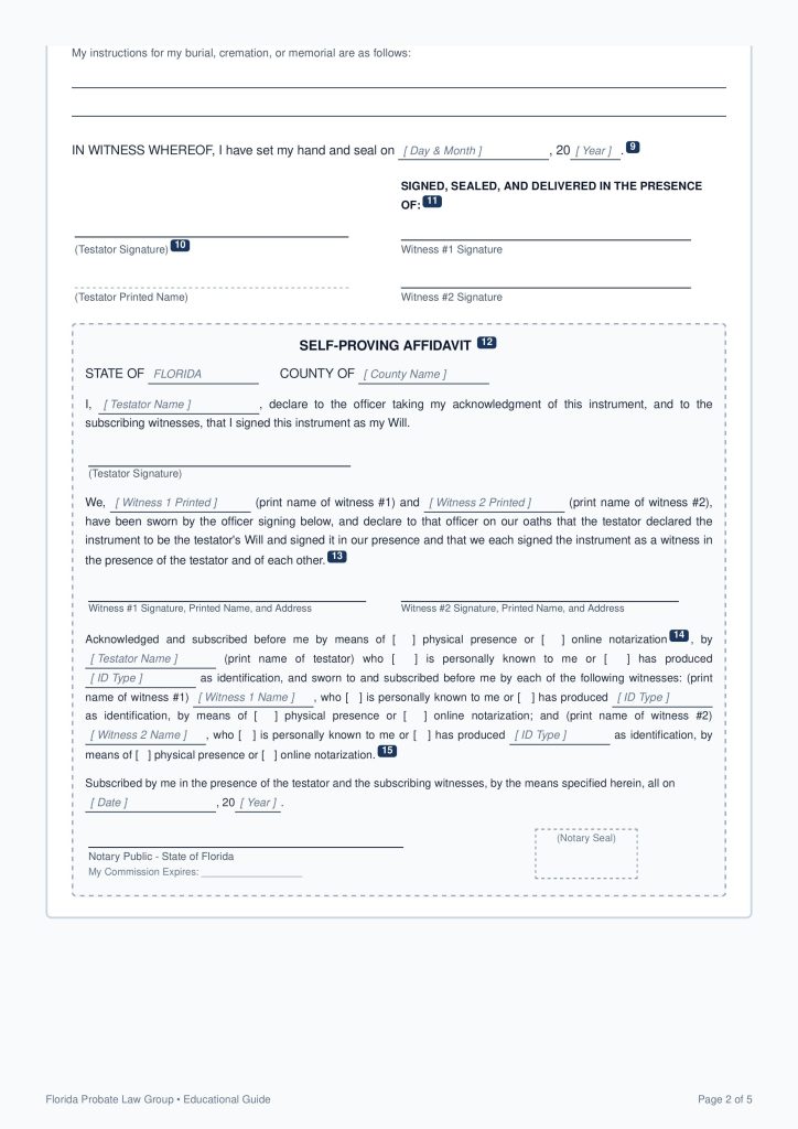 Free fillable Florida Simple W&T page 2 from FPLG