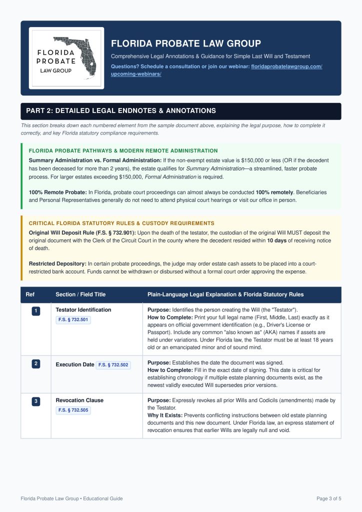 Free fillable Florida Simple W&T page 3 from FPLG