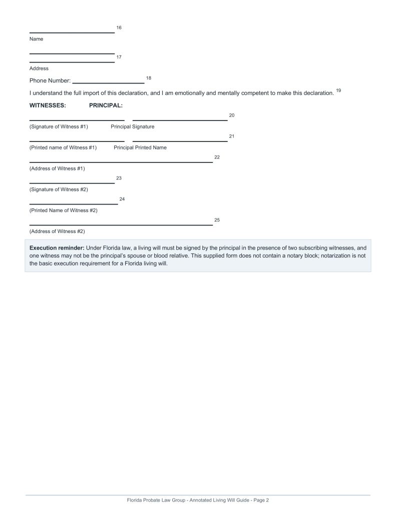 Free fillable Florida Living Will Page 2 From FPLG
