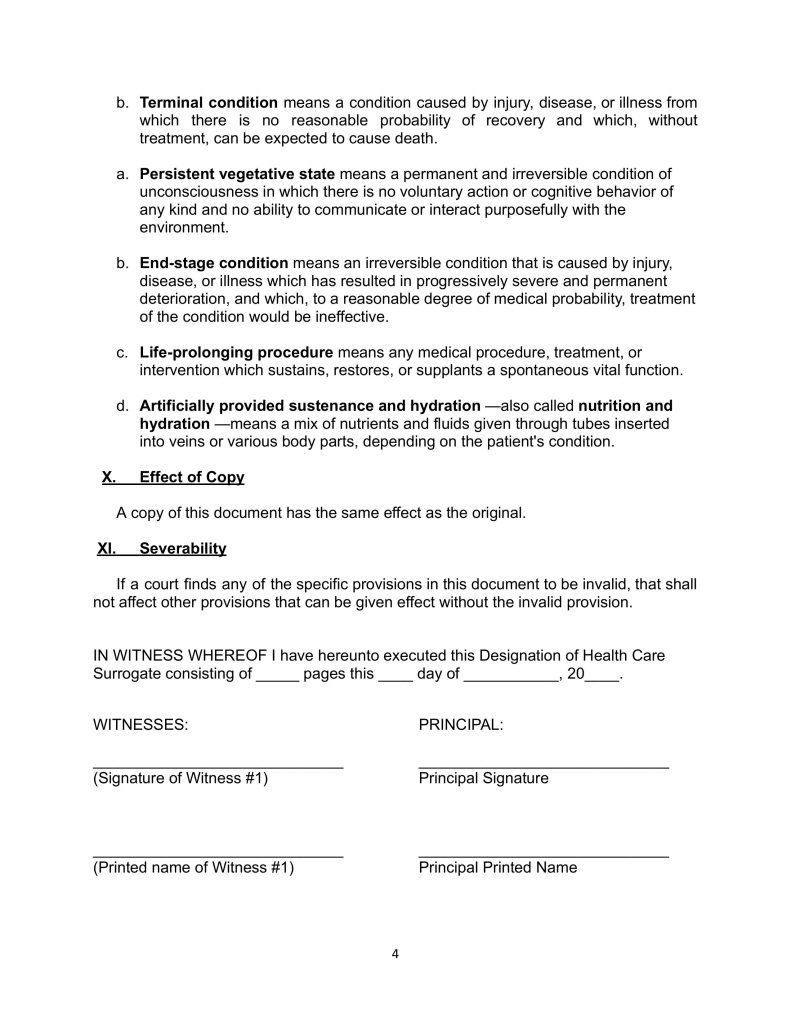 Free fillable estate planning form, Health Care Surrogate from FPLG page 9